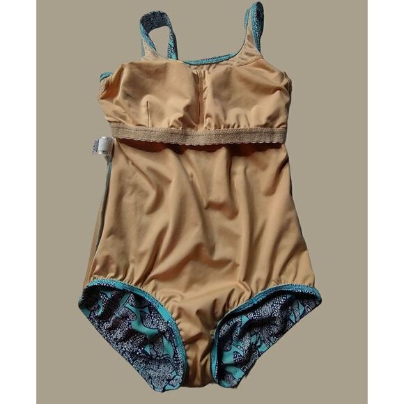 Lands' End Classic Black and Turquoise Mastectomy One-piece Swimsuit Size 8D - Picture 5 of 9